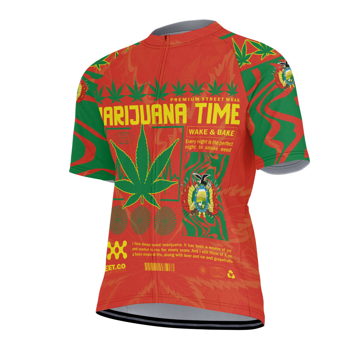 Bolivia Men's Cycling Jersey Flag & Coat Of Arms Marijuanas Style