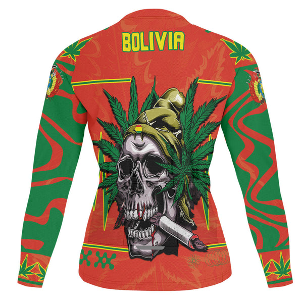 Bolivia Men's Cycling Jersey Long Sleeve Flag & Coat Of Arms Marijuanas Style