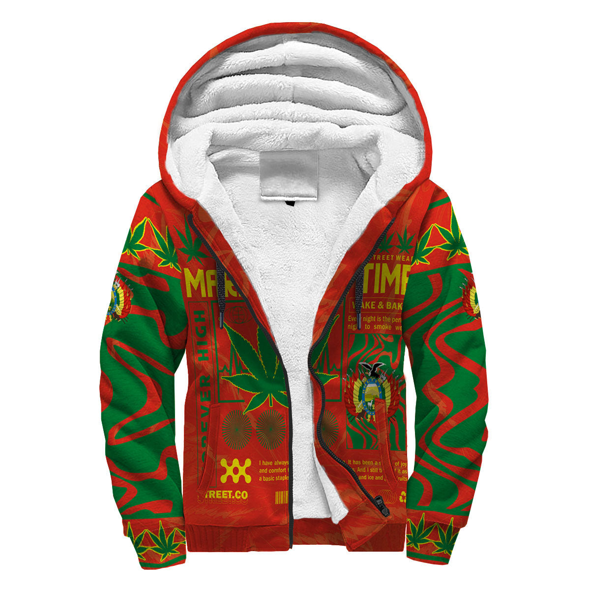 Bolivia Sherpa Hoodie Flag & Coat Of Arms Marijuanas Style