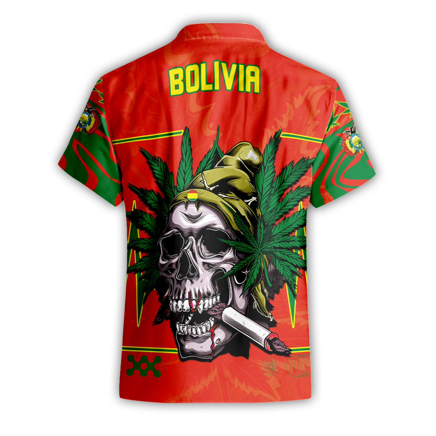 Bolivia Short Sleeve Shirt Flag & Coat Of Arms Marijuanas Style