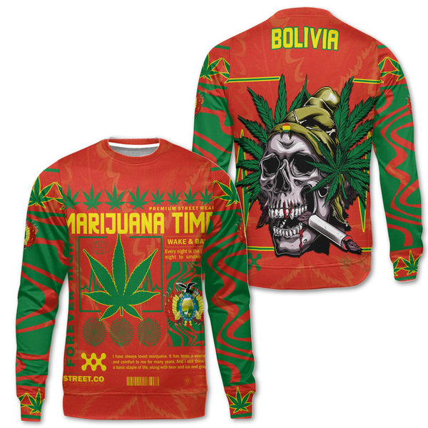 Bolivia Sweatshirt Flag & Coat Of Arms Marijuanas Style