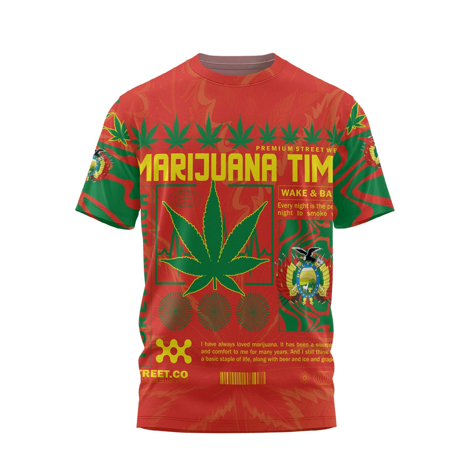 Bolivia T Shirt Flag & Coat Of Arms Marijuanas Style