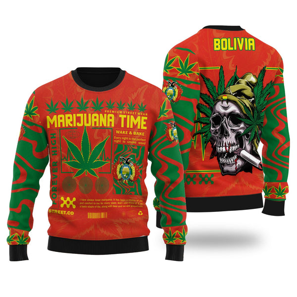 Bolivia Ugly Sweater Flag & Coat Of Arms Marijuanas Style