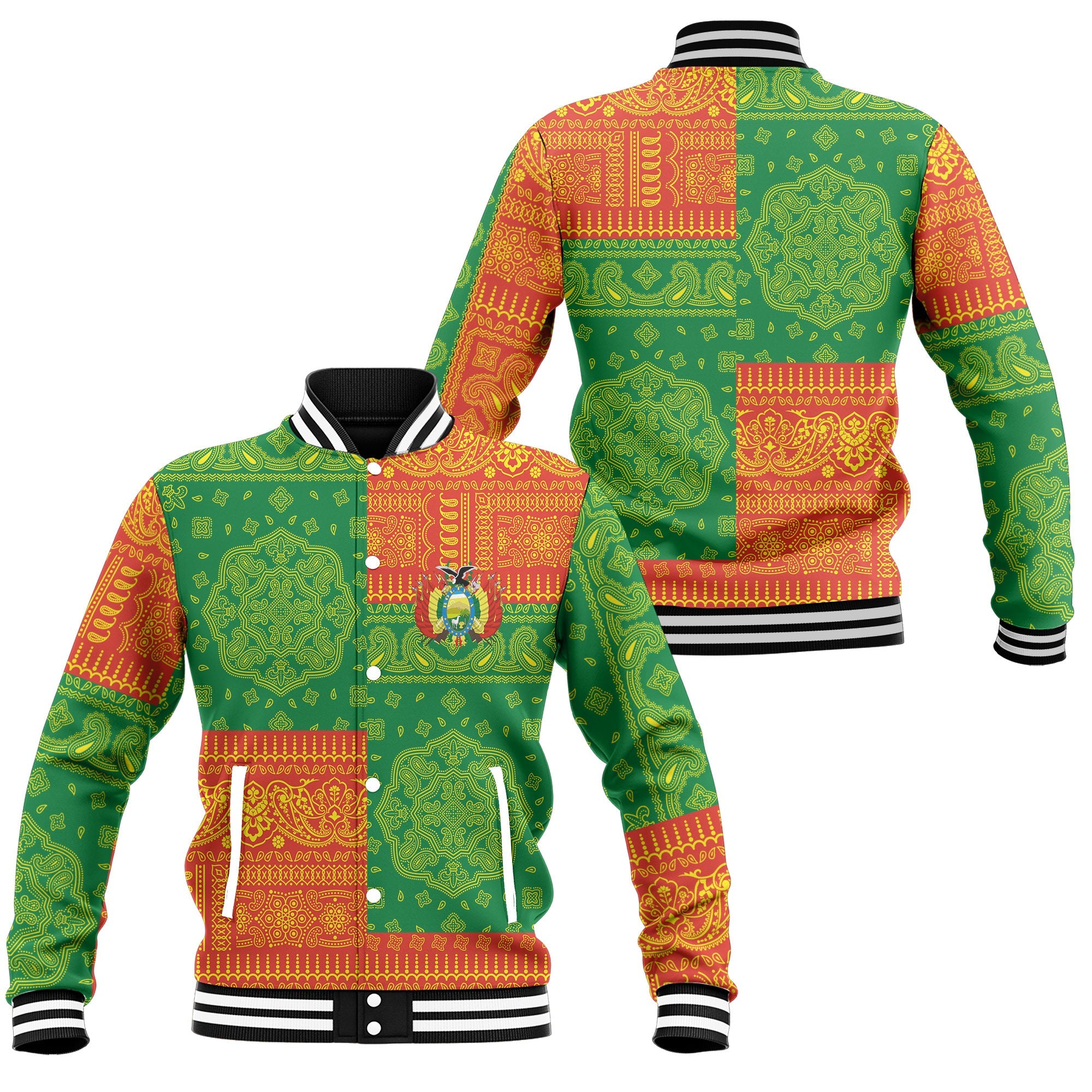 Bolivia Baseball Jacket Flag And Paisley Basic Style 1