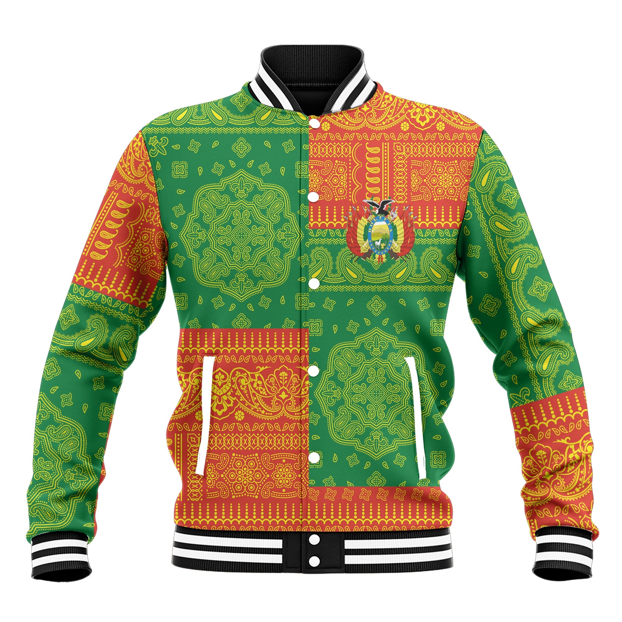 Bolivia Baseball Jacket Flag And Paisley Basic Style 2