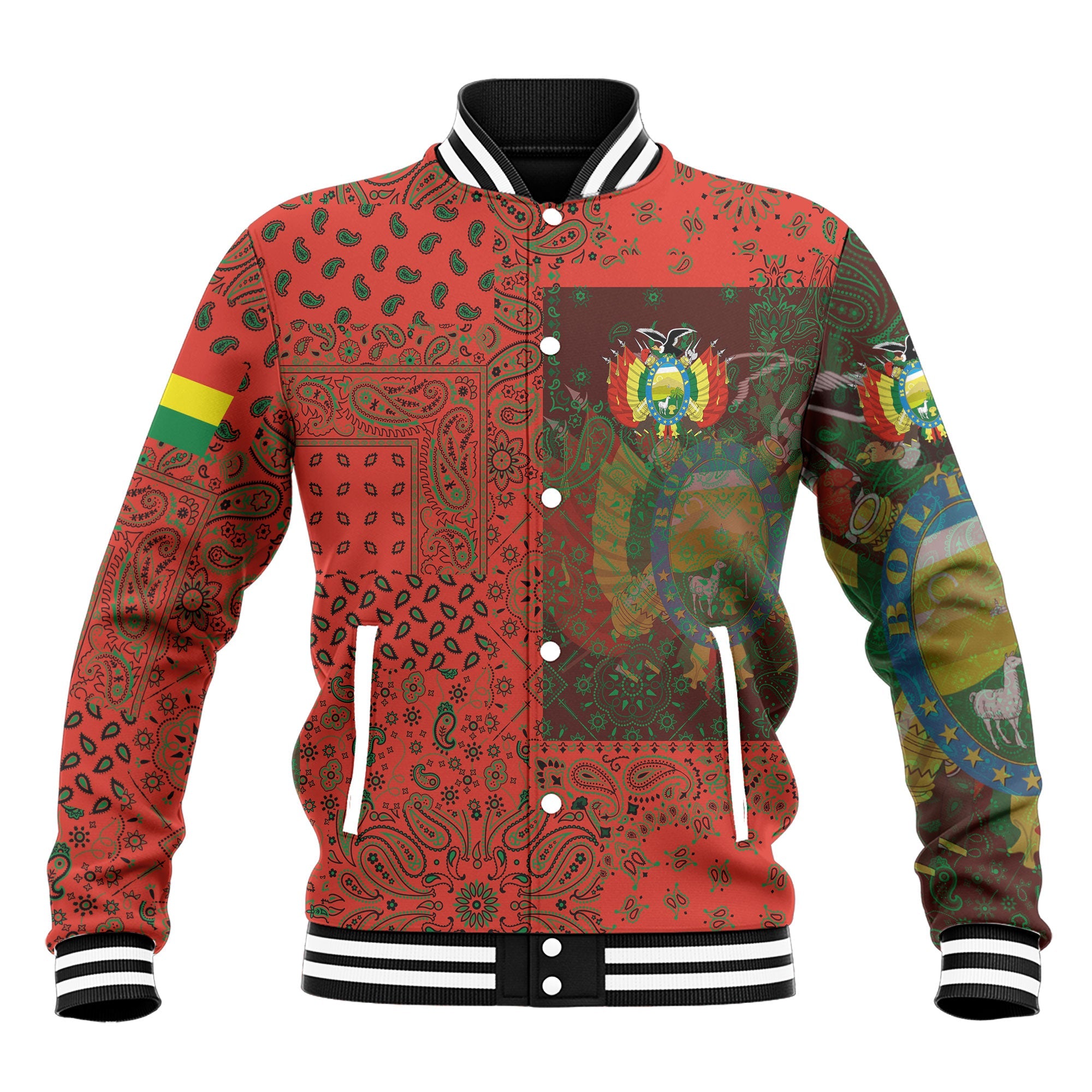 Bolivia Baseball Jacket Paisley Flag And Skull Style 2