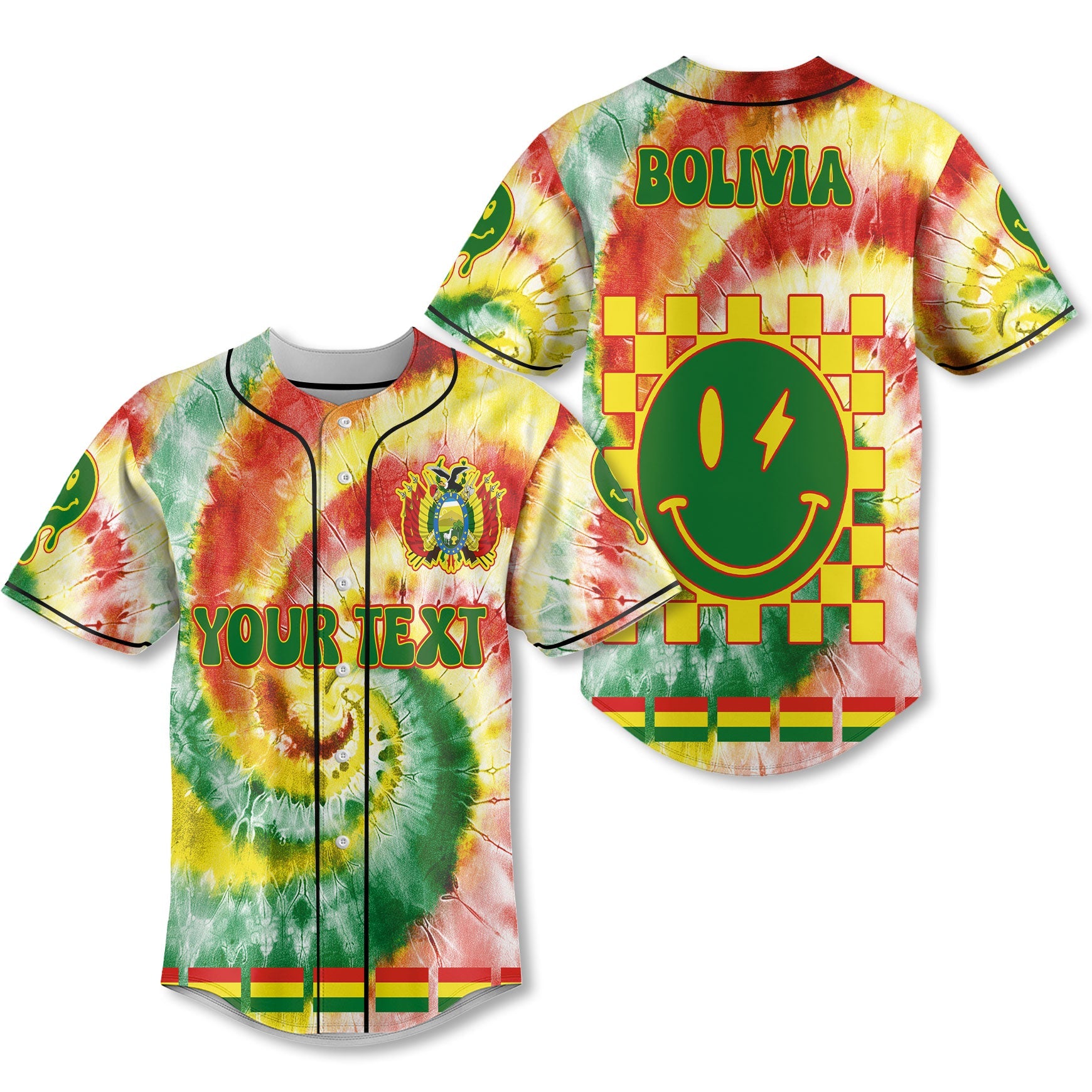 Bolivia Baseball Jersey Custom Tie Dye Style 1