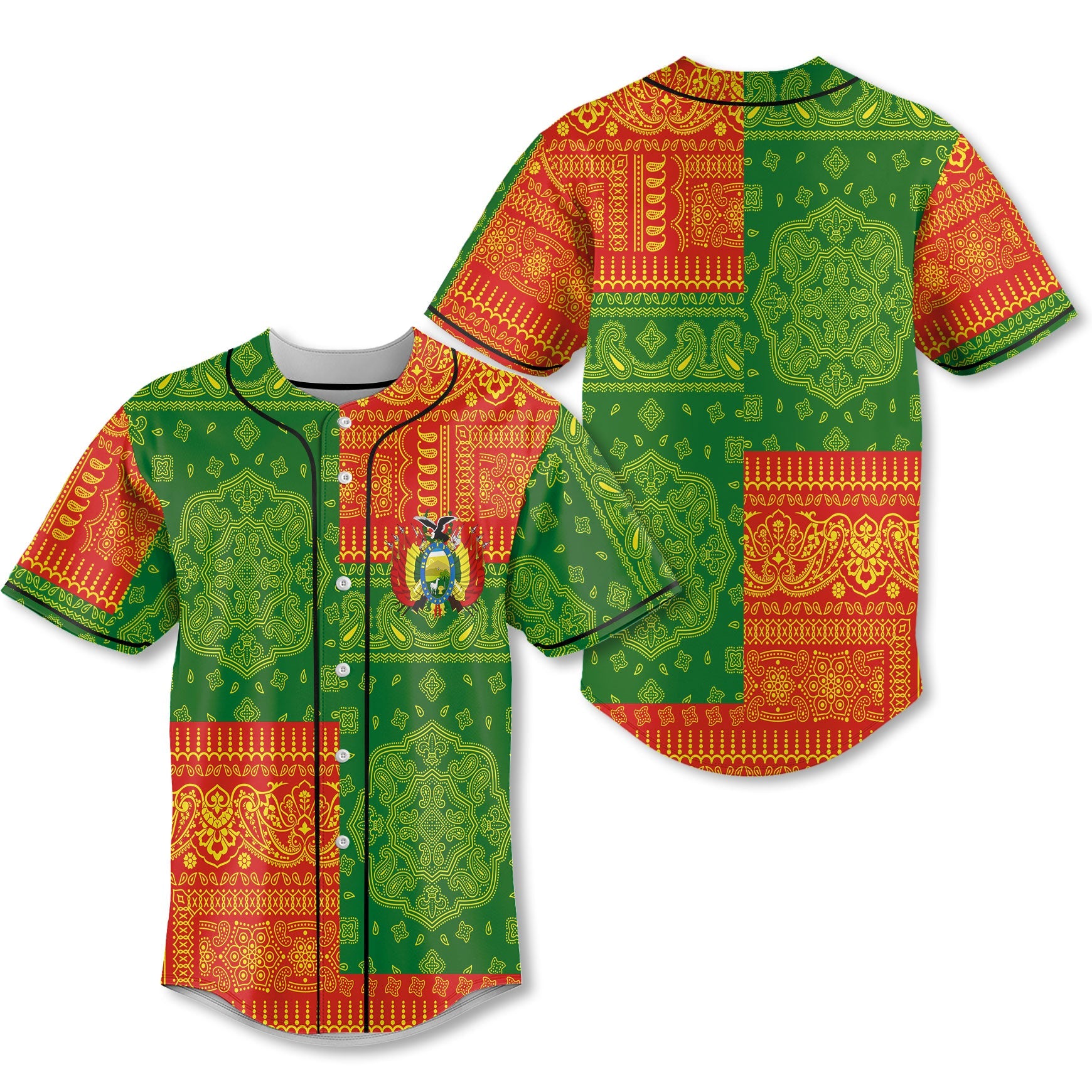 Bolivia Baseball Jersey Flag And Paisley Basic Style 1