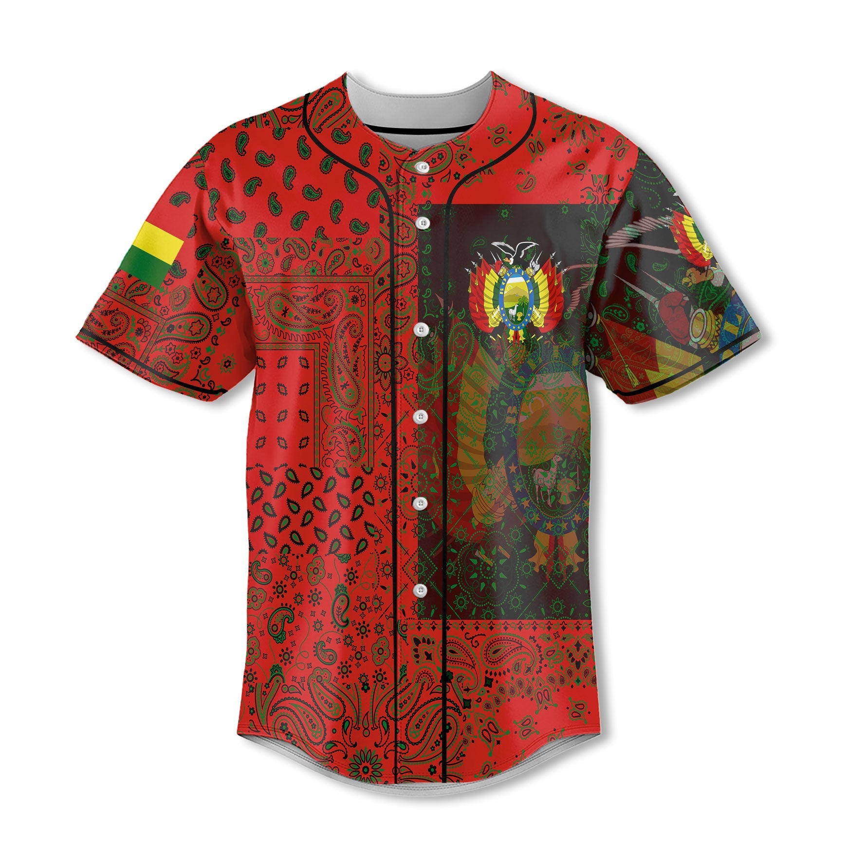 Bolivia Baseball Jersey Paisley Flag And Skull Style 2