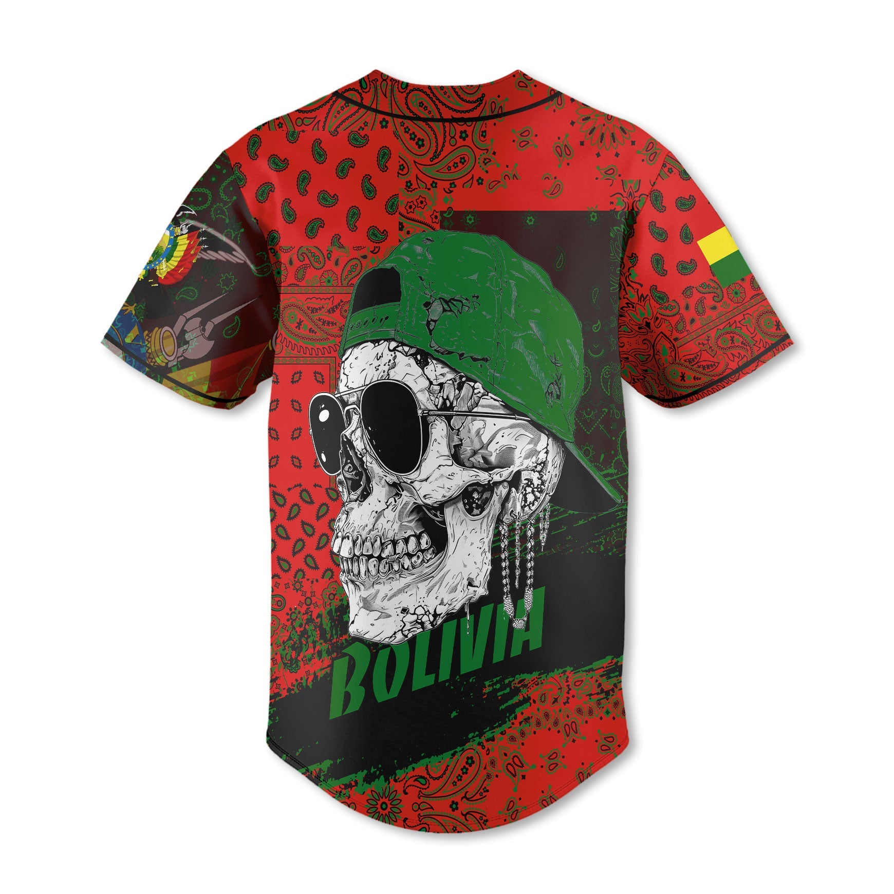 Bolivia Baseball Jersey Paisley Flag And Skull Style 3