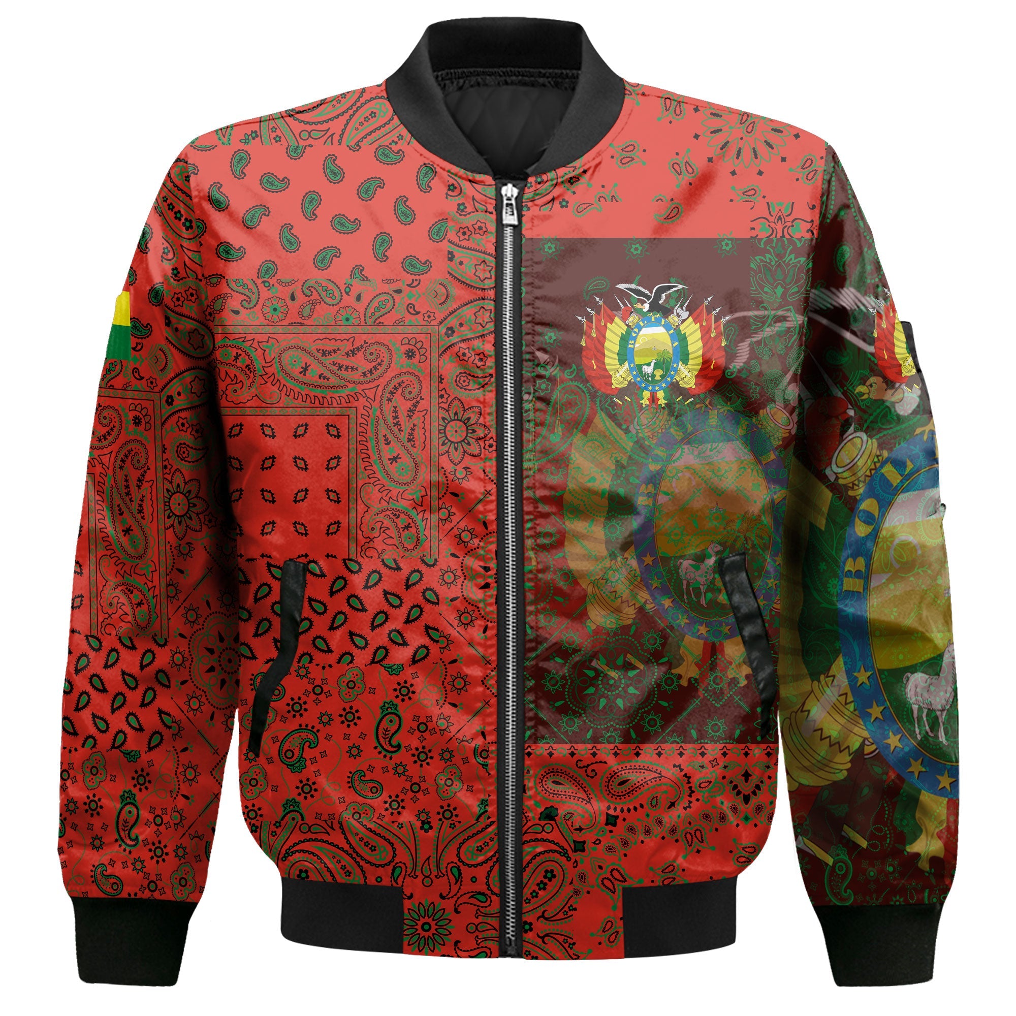 Bolivia Bomber Jacket Paisley Flag And Skull Style 2