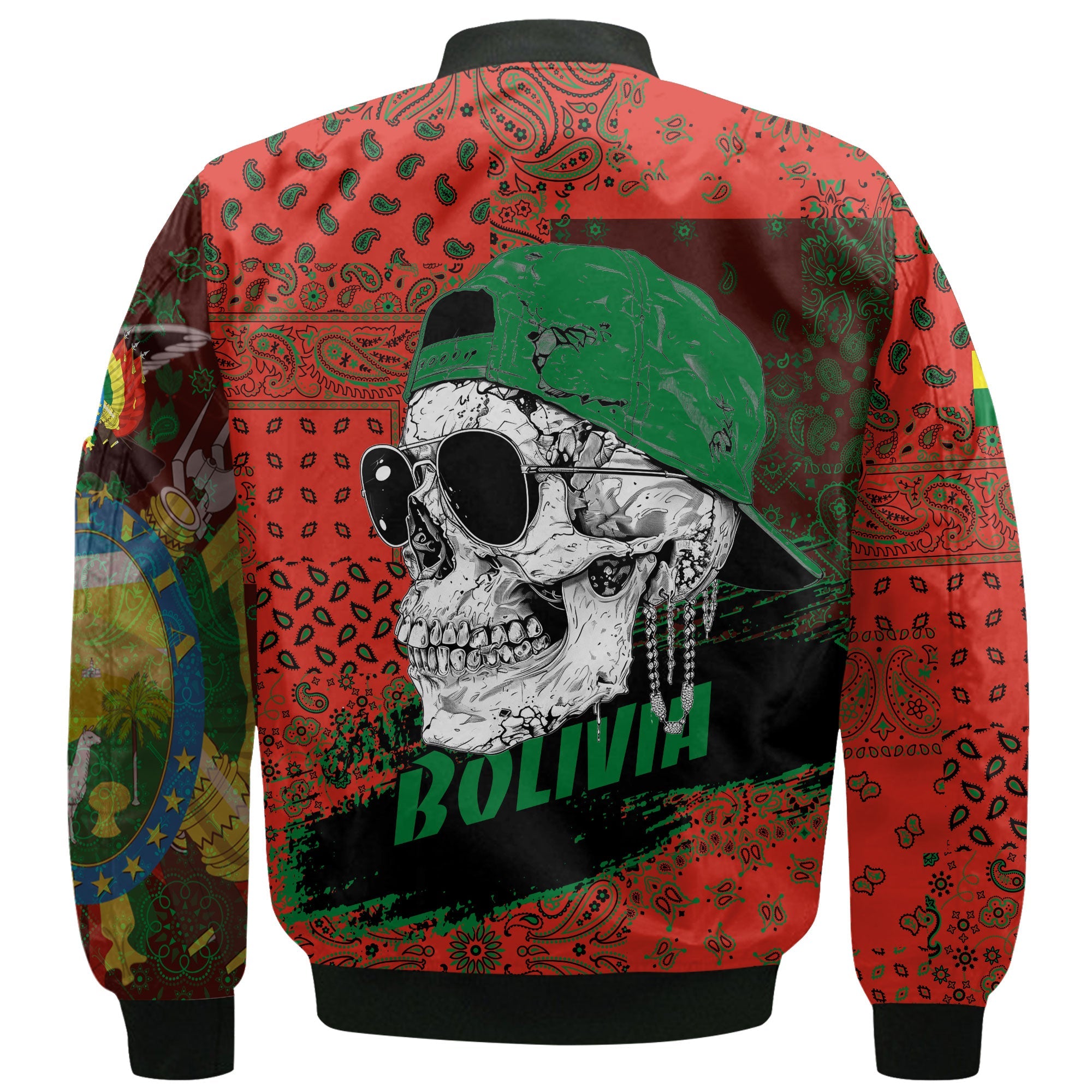 Bolivia Bomber Jacket Paisley Flag And Skull Style 3