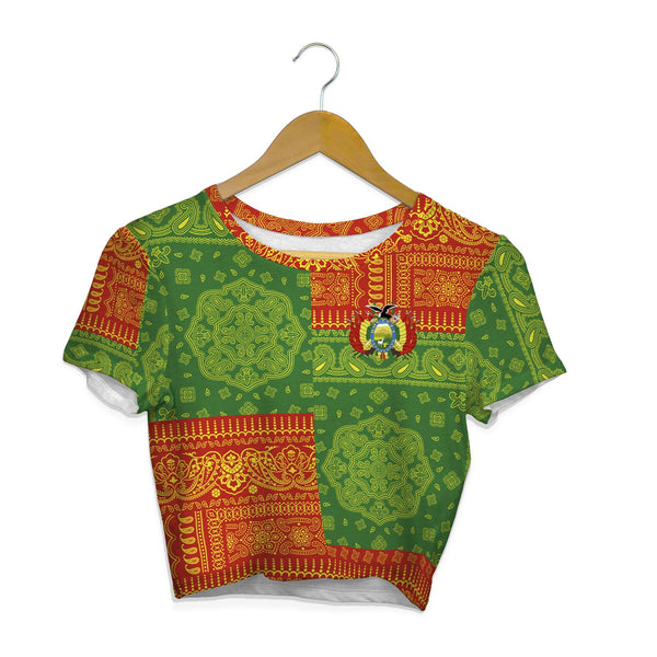 Bolivia Croptop T Shirt Flag And Paisley Basic Style 1