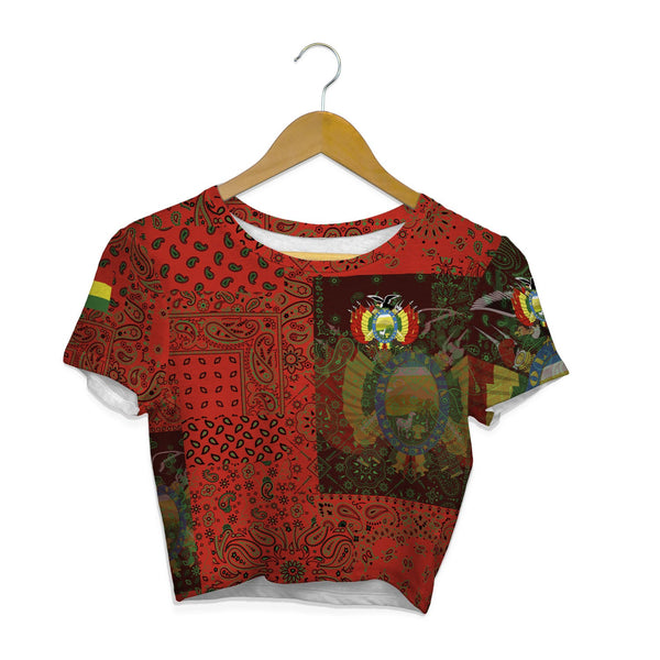 Bolivia Croptop T Shirt Paisley Flag And Skull Style 1