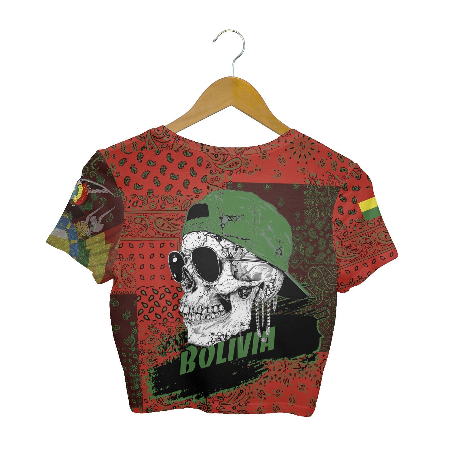 Bolivia Croptop T Shirt Paisley Flag And Skull Style 2