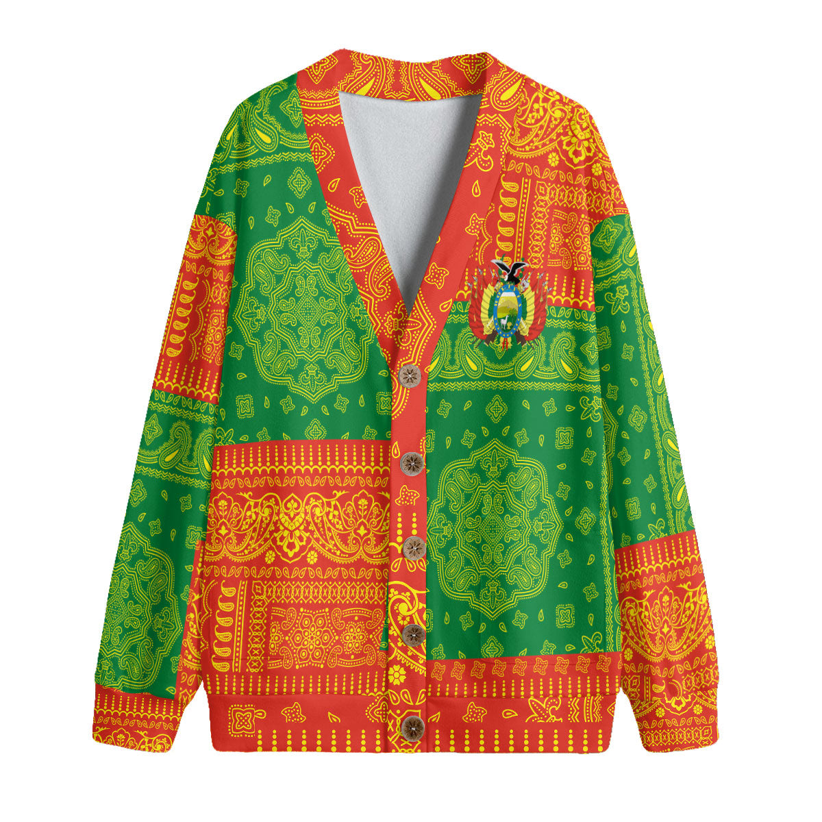 Bolivia Fleece Cardigan Flag And Paisley Basic Style 1