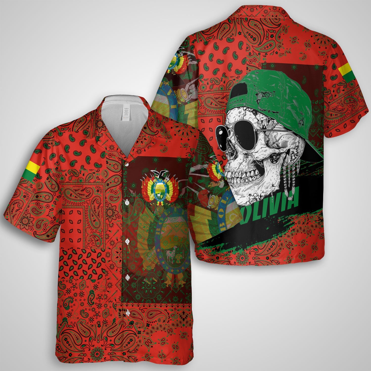 Bolivia Hawaiian Shirt Paisley Flag And Skull Style 1