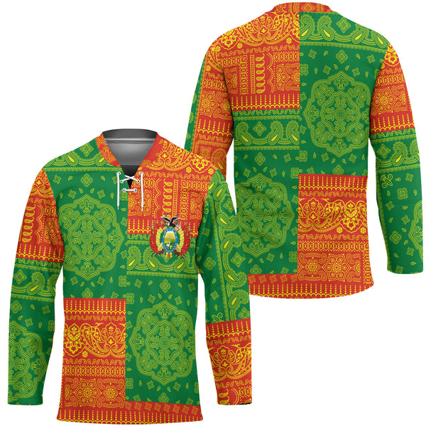 Bolivia Hockey Jersey Flag And Paisley Basic Style 1