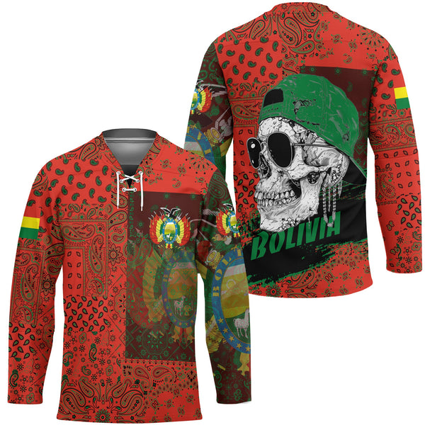 Bolivia Hockey Jersey Paisley Flag And Skull Style 1