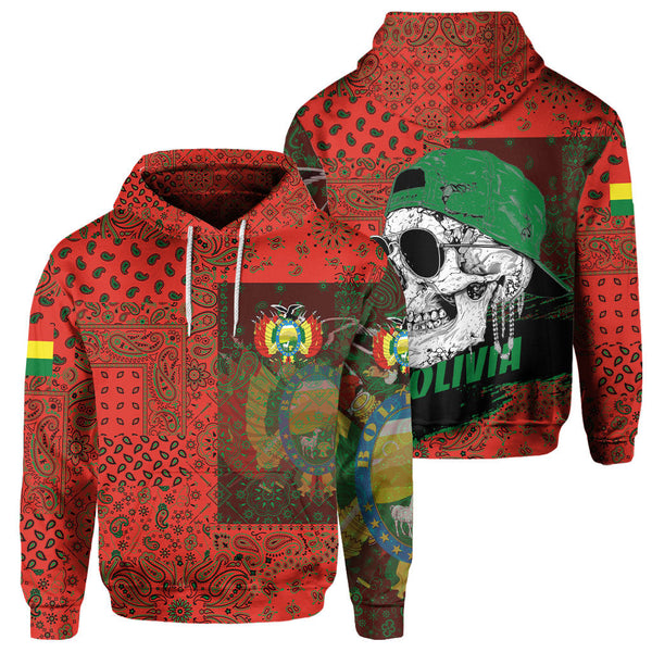 Bolivia Hoodie Paisley Flag And Skull Style 1