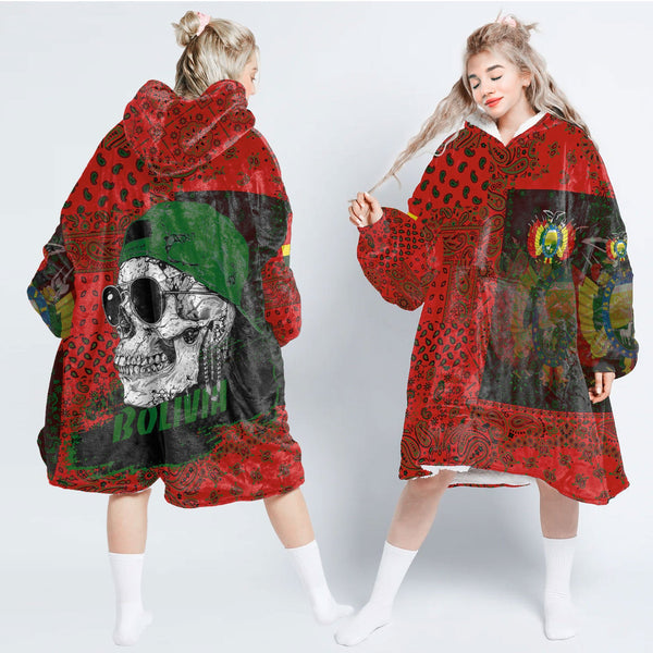 Bolivia Hoodie Blanket Paisley Flag And Skull Style 1