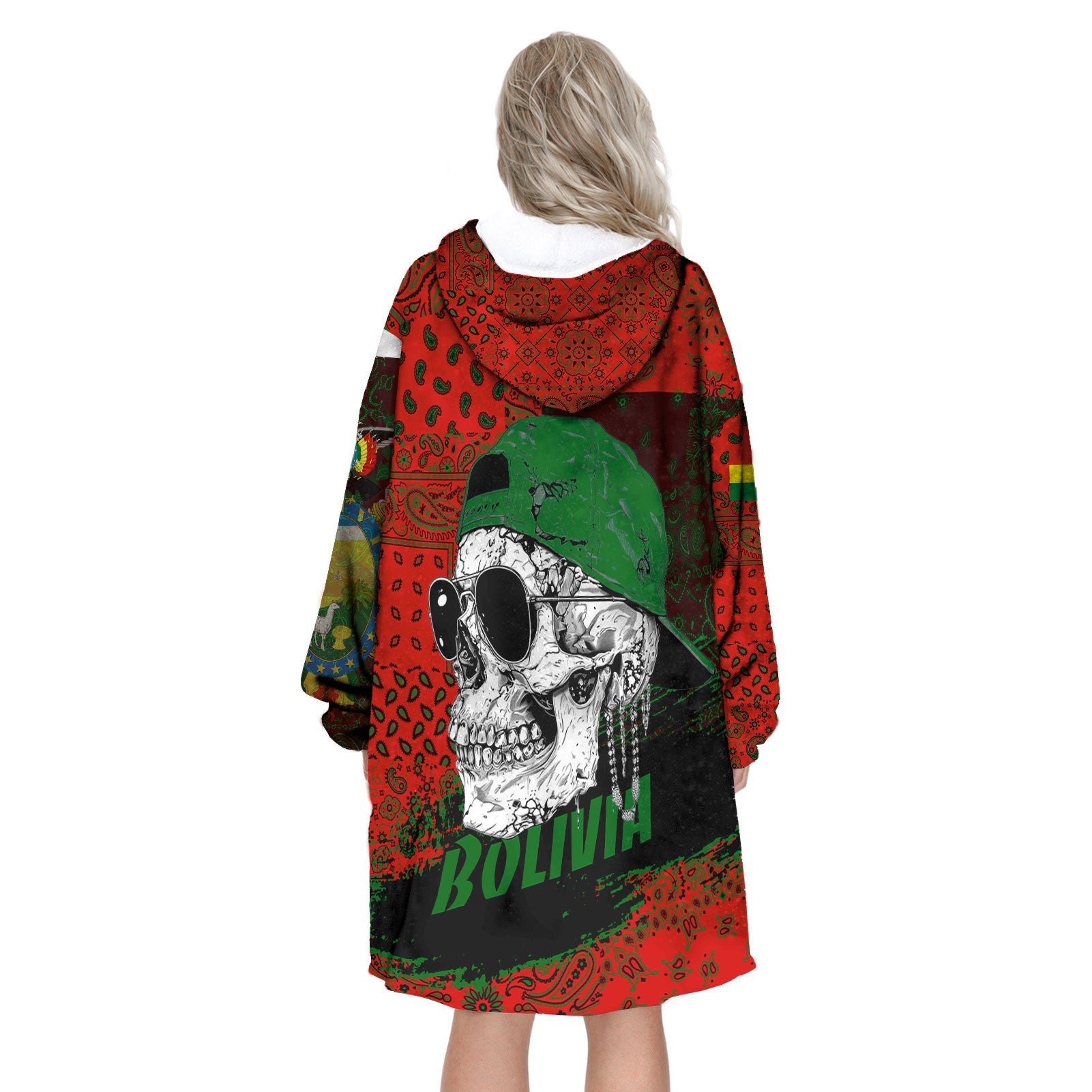 Bolivia Hoodie Blanket Paisley Flag And Skull Style 3