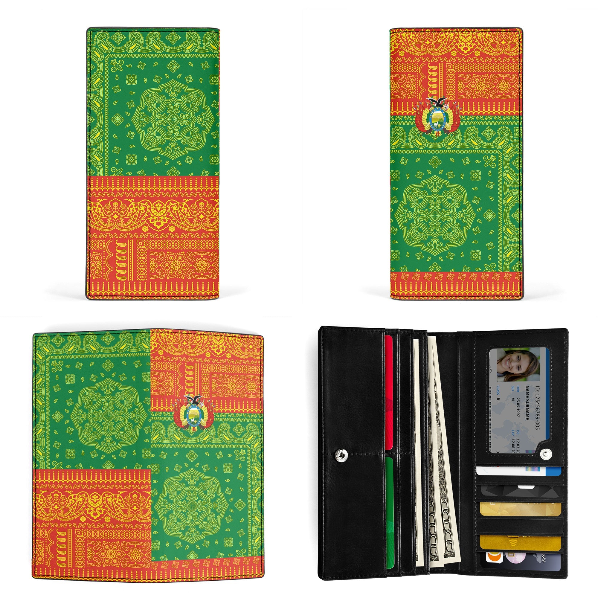 Bolivia Leather Wallet Flag And Paisley Basic Style 3