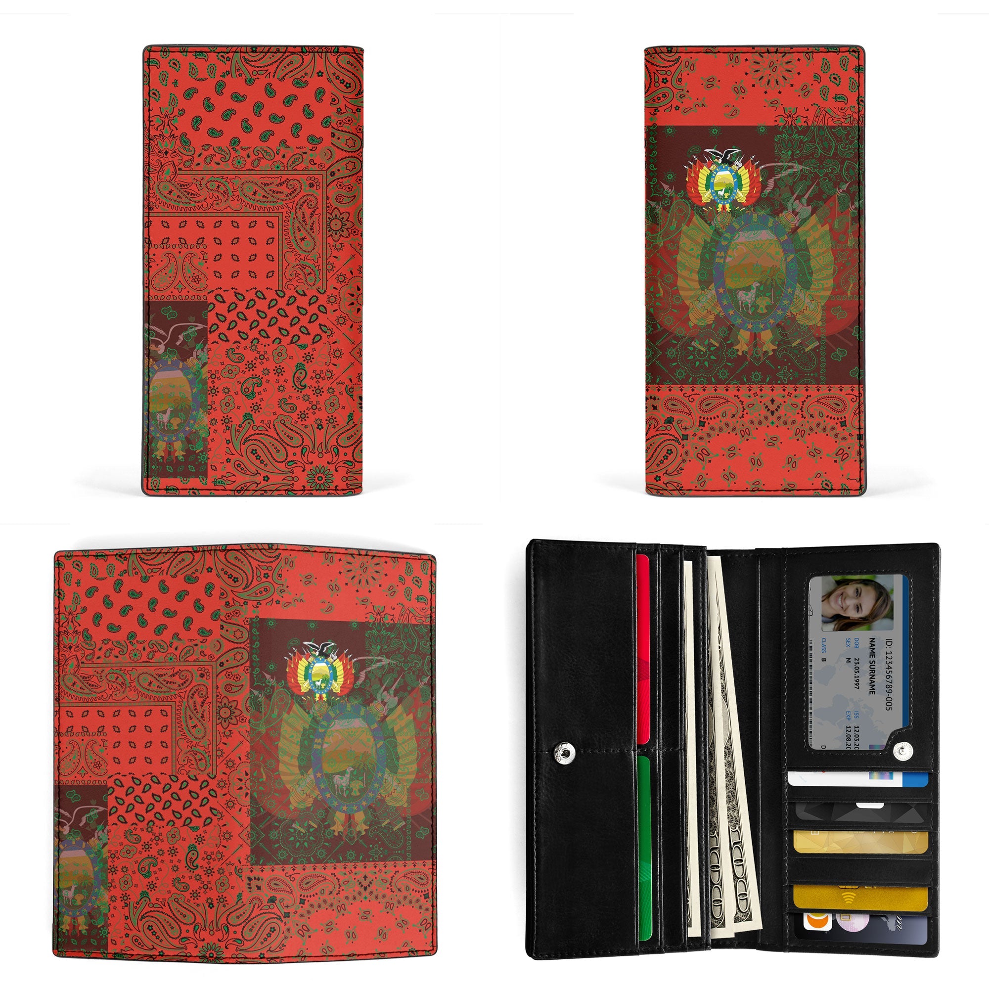 Bolivia Leather Wallet Paisley Flag And Skull Style 3