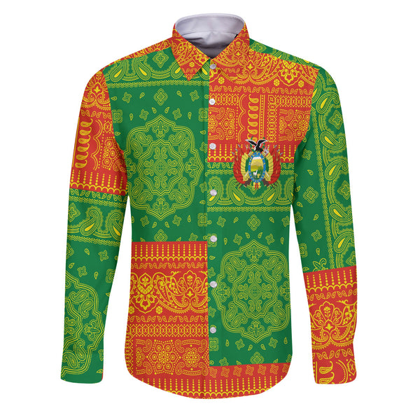 Bolivia Long Sleeve Button Shirt Flag And Paisley Basic Style 1