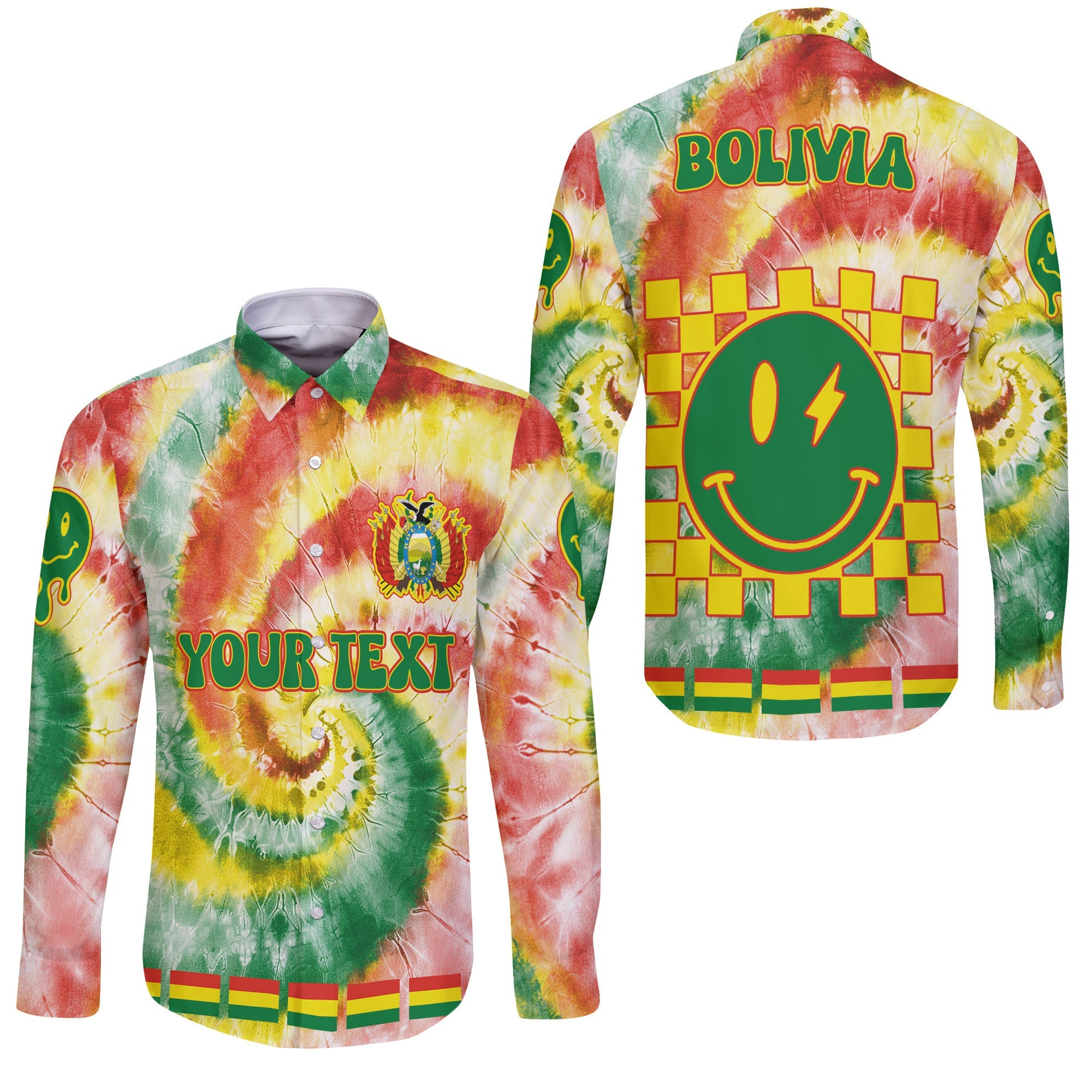 Bolivia Long Sleeve Button Shirt Custom Tie Dye Style 3