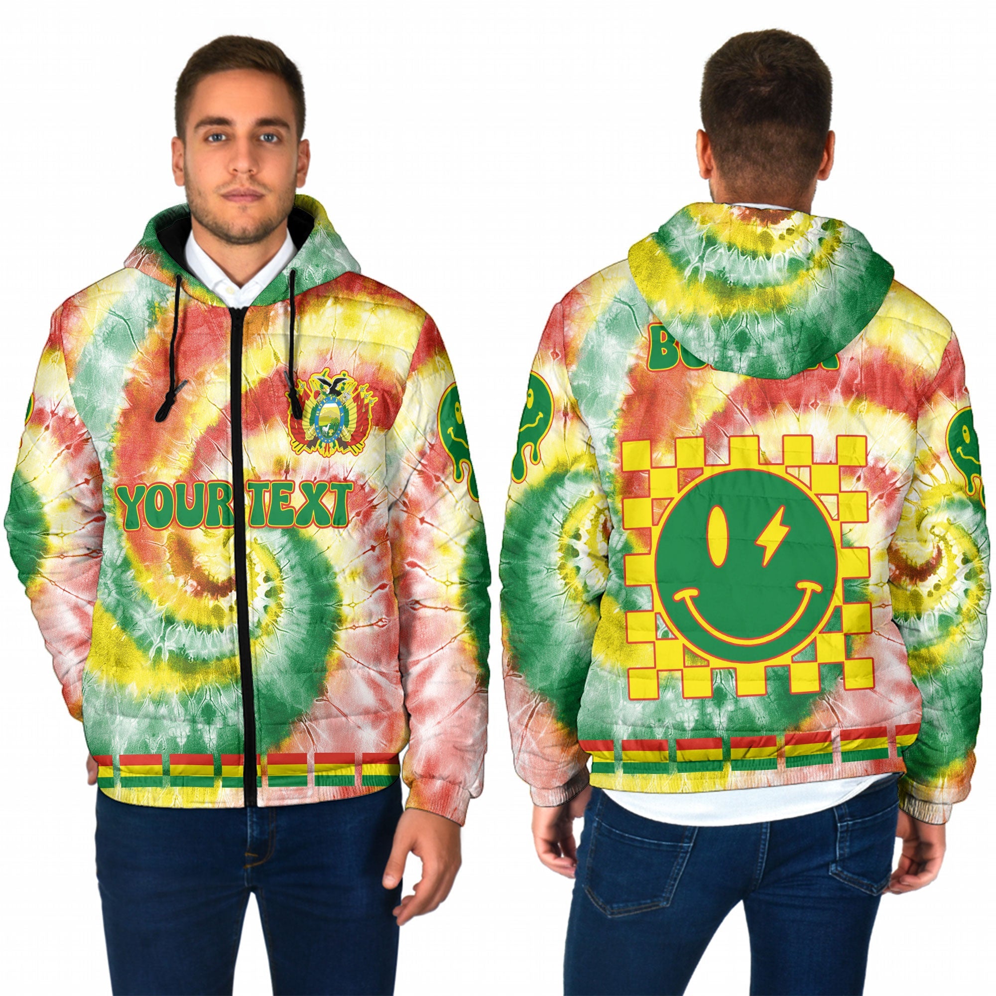 Bolivia Men Hooded Padded Jacket Custom Tie Dye Style 1