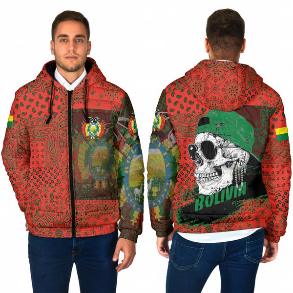 Bolivia Men Hooded Padded Jacket Paisley Flag And Skull Style 1