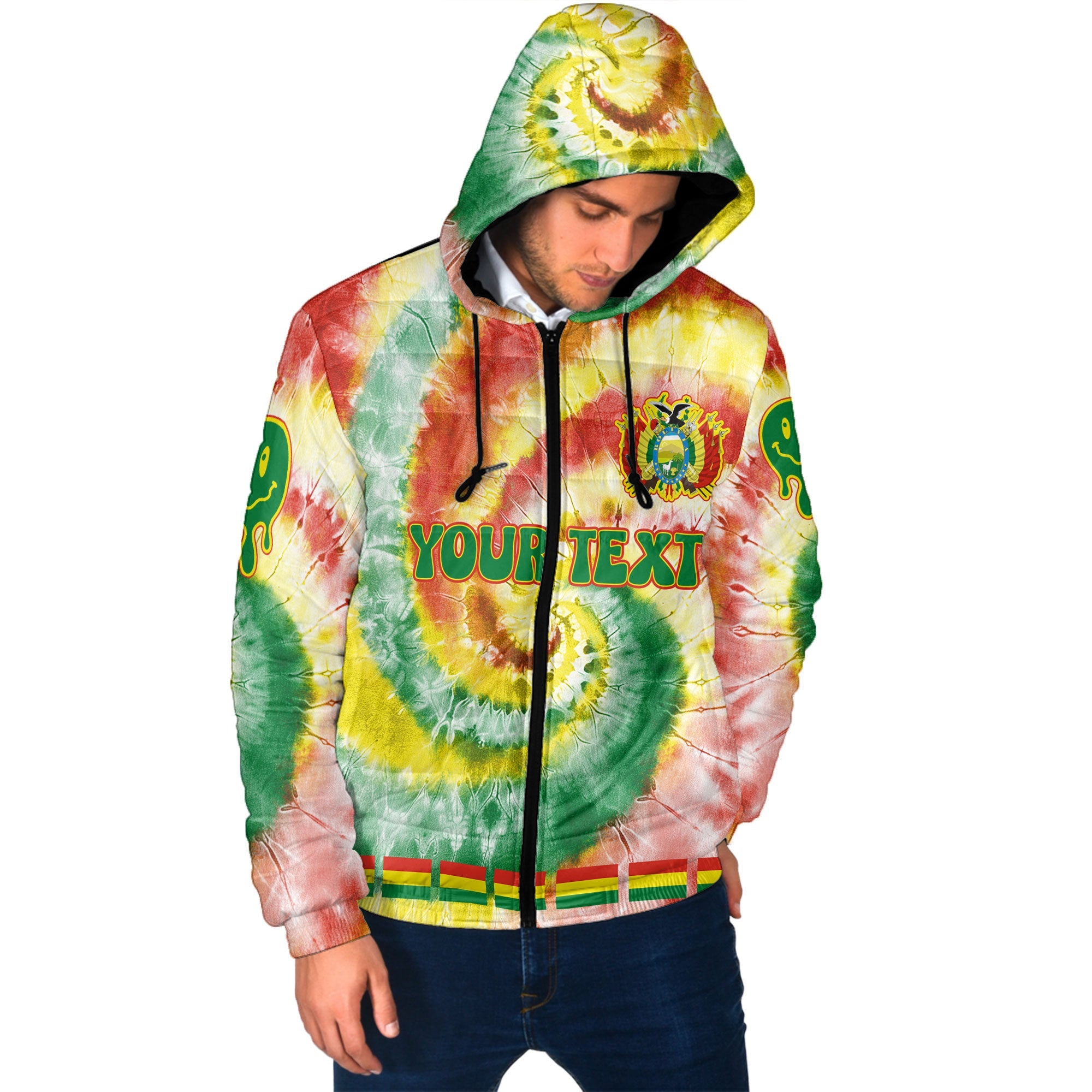 Bolivia Men Hooded Padded Jacket Custom Tie Dye Style 2