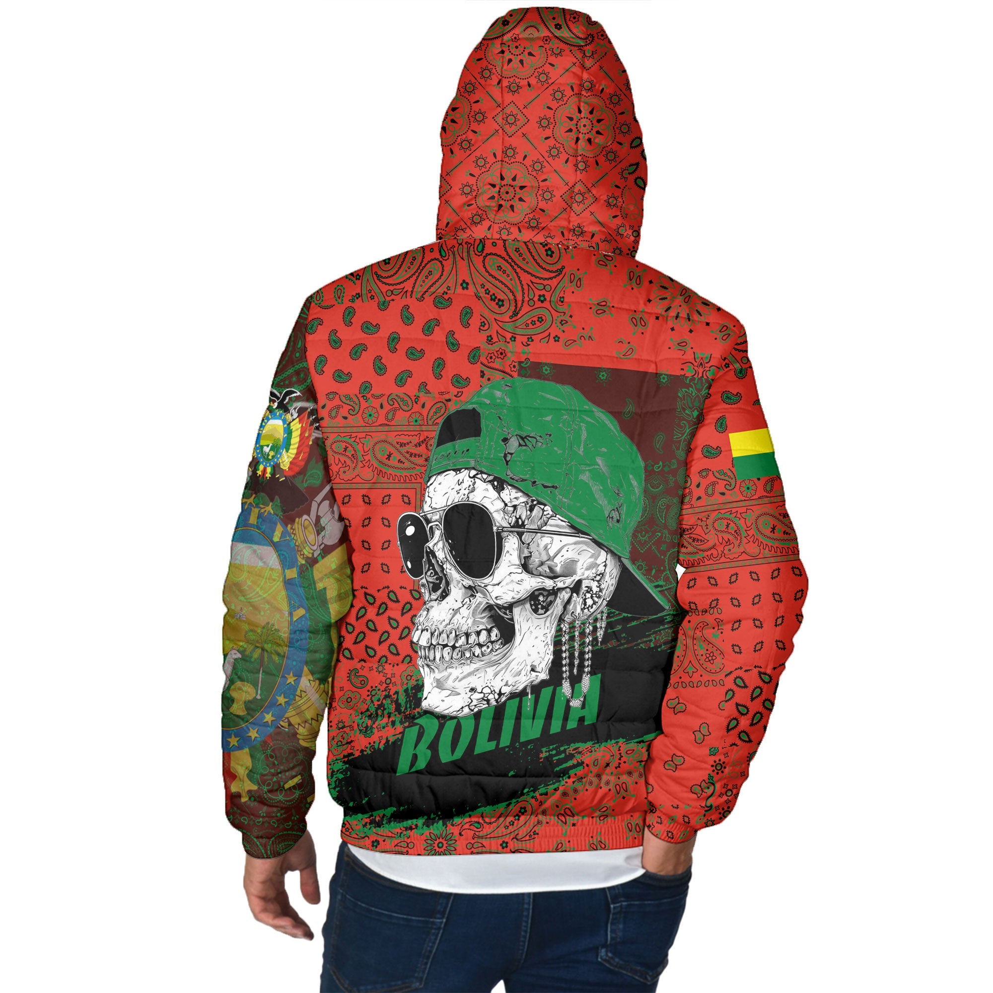 Bolivia Men Hooded Padded Jacket Paisley Flag And Skull Style 3