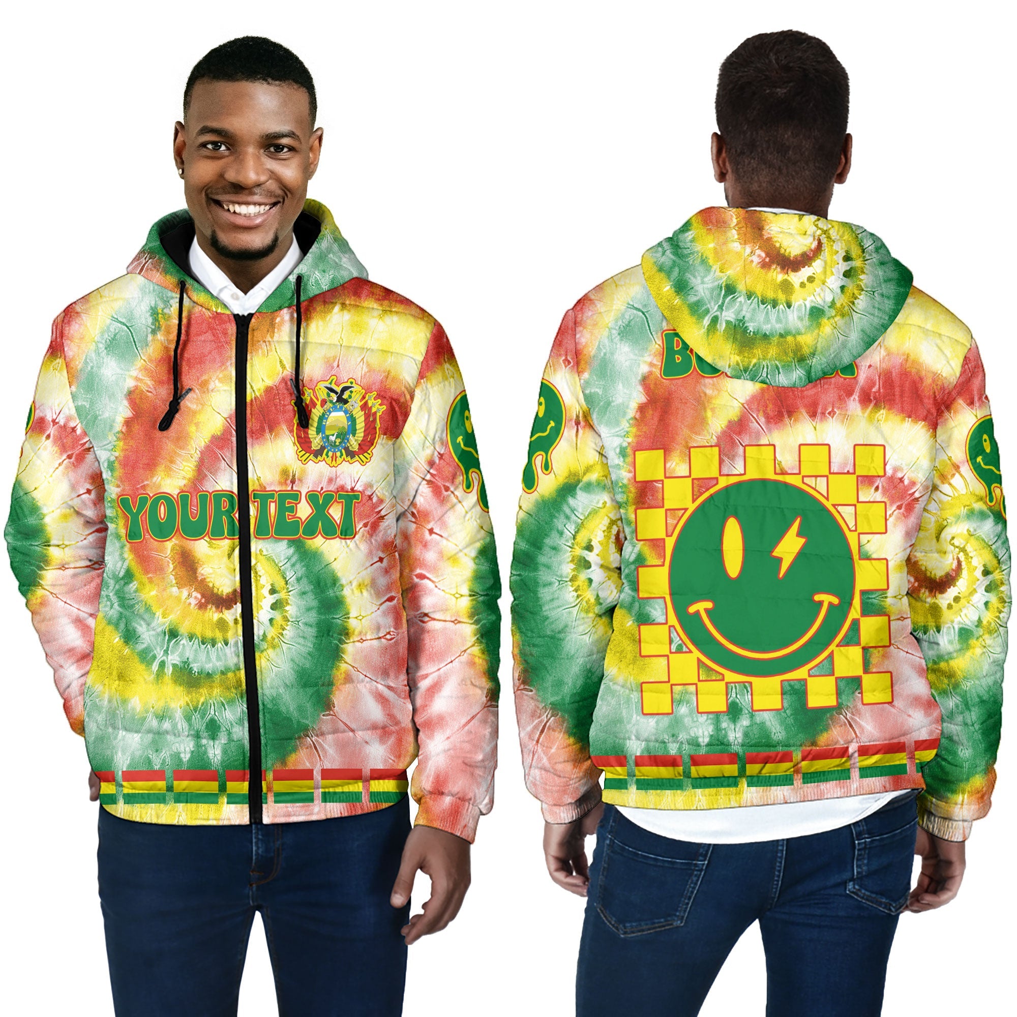 Bolivia Men Hooded Padded Jacket Custom Tie Dye Style 4