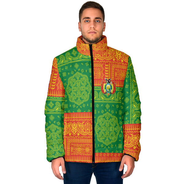 Bolivia Men Padded Jacket Flag And Paisley Basic Style 1