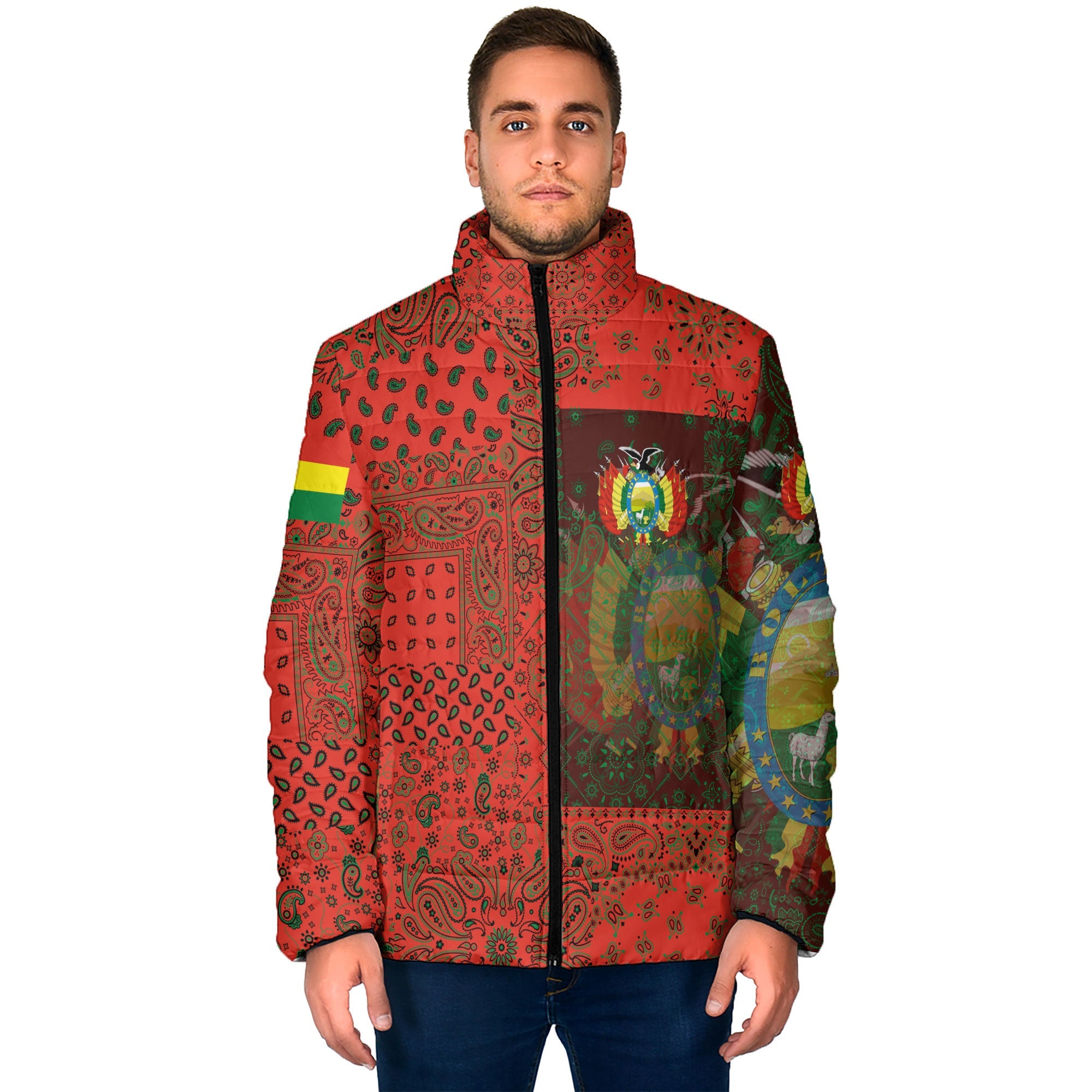 Bolivia Men Padded Jacket Paisley Flag And Skull Style 1