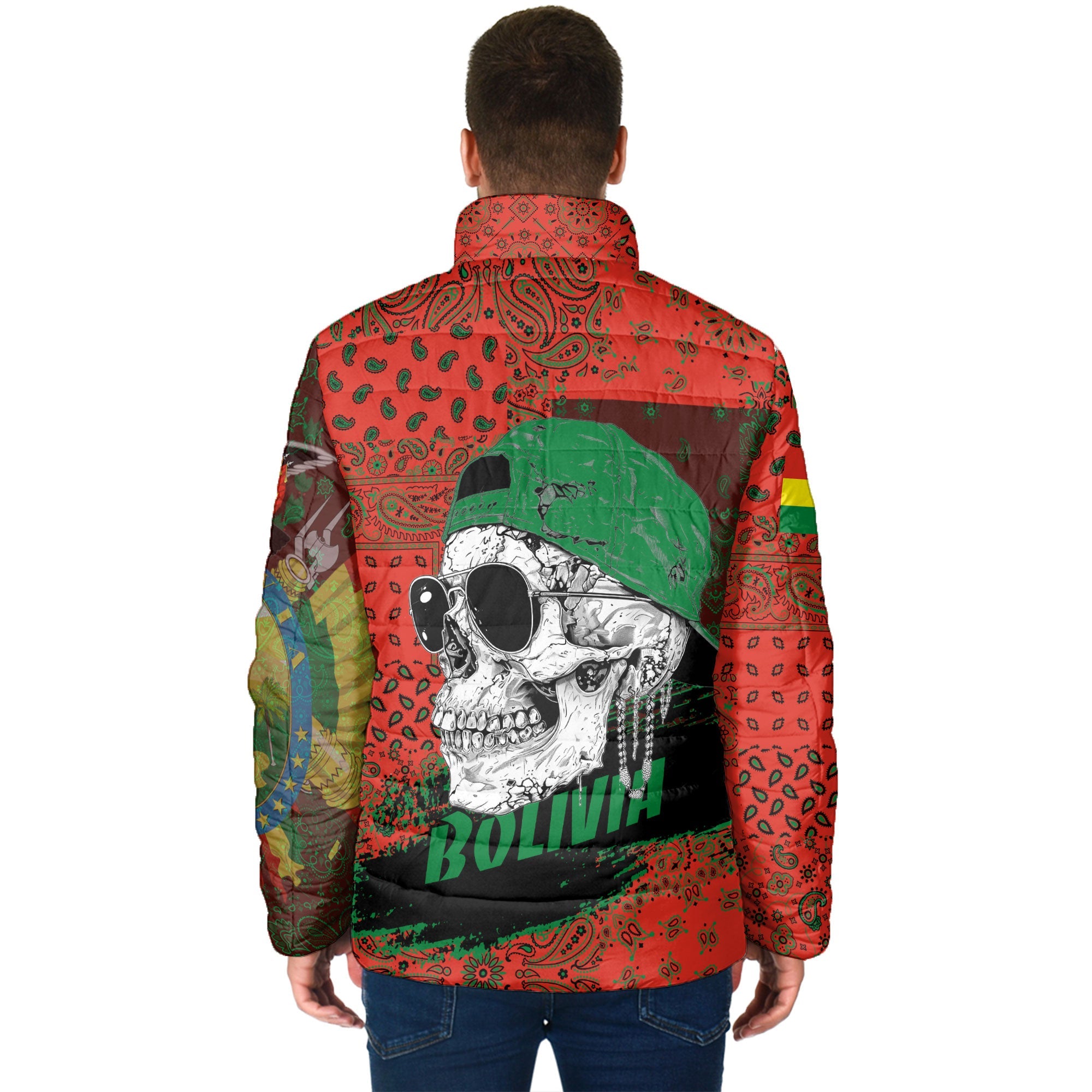 Bolivia Men Padded Jacket Paisley Flag And Skull Style 2