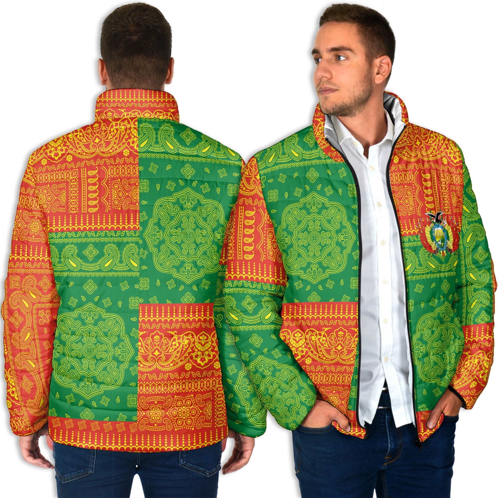 Bolivia Men Padded Jacket Flag And Paisley Basic Style 4