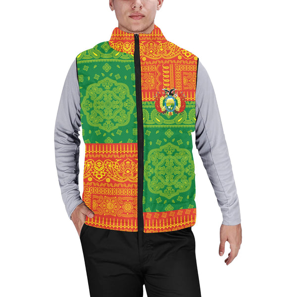 Bolivia Men Padded Jacket Vest Flag And Paisley Basic Style 1