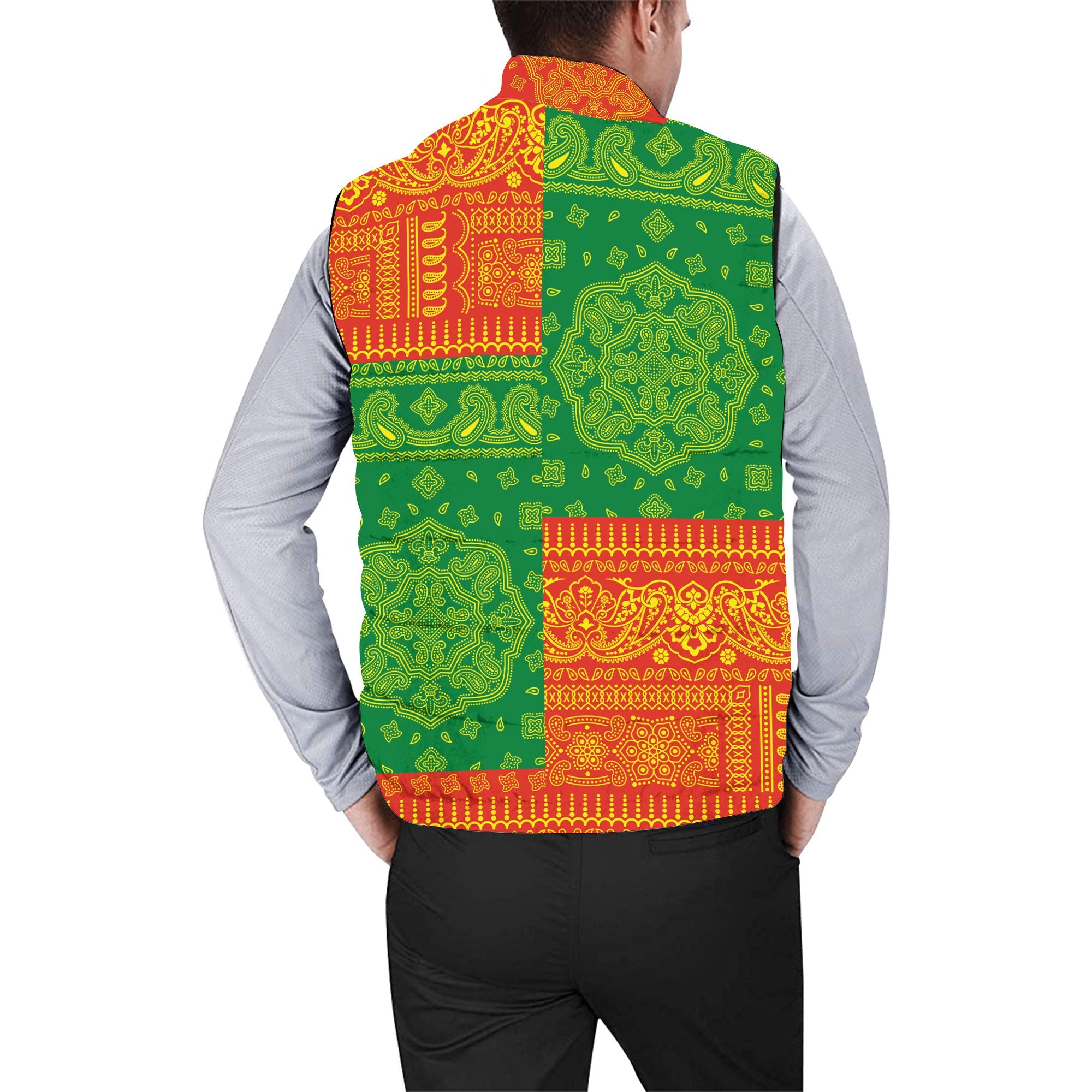 Bolivia Men Padded Jacket Vest Flag And Paisley Basic Style 2