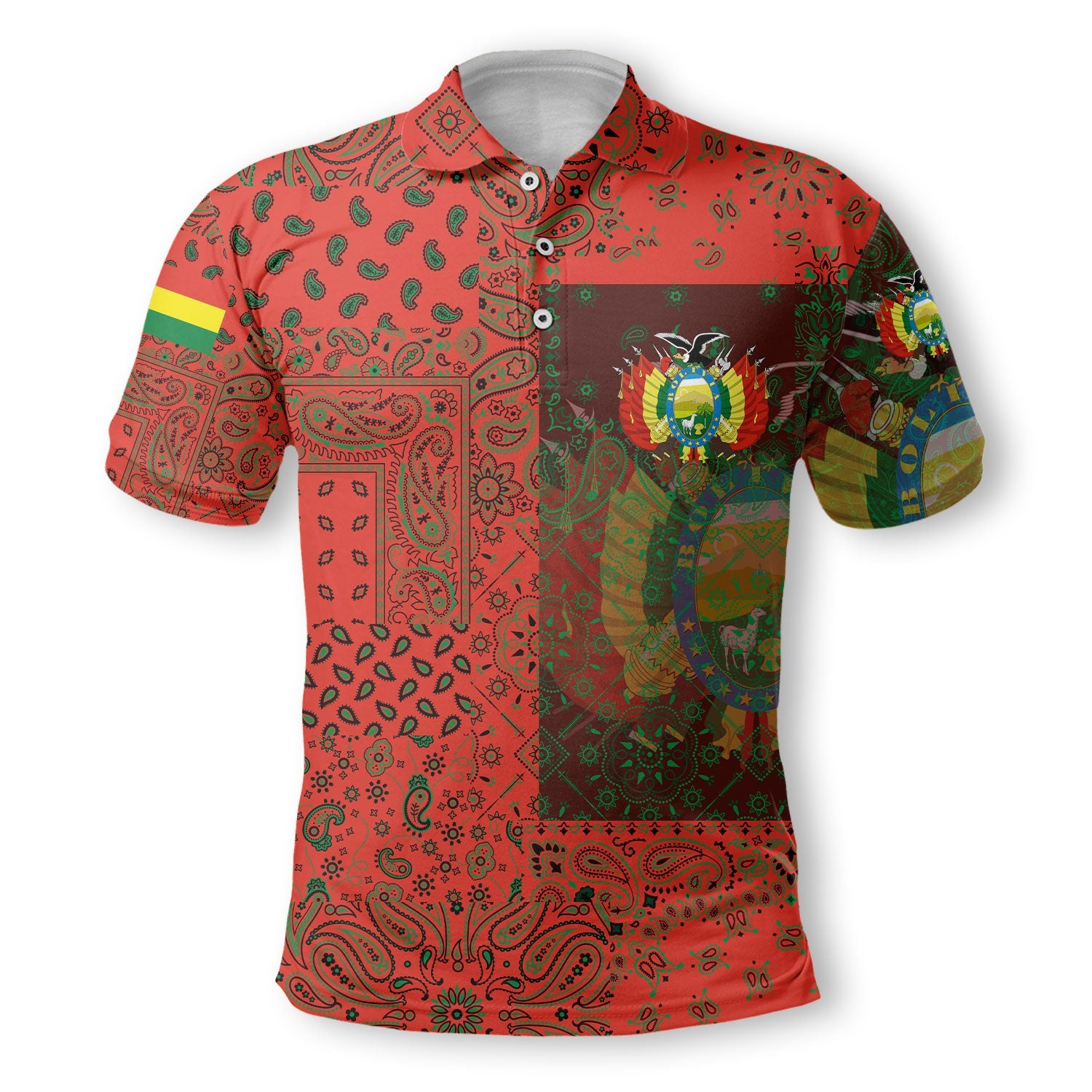 Bolivia Polo Shirt Paisley Flag And Skull Style 2