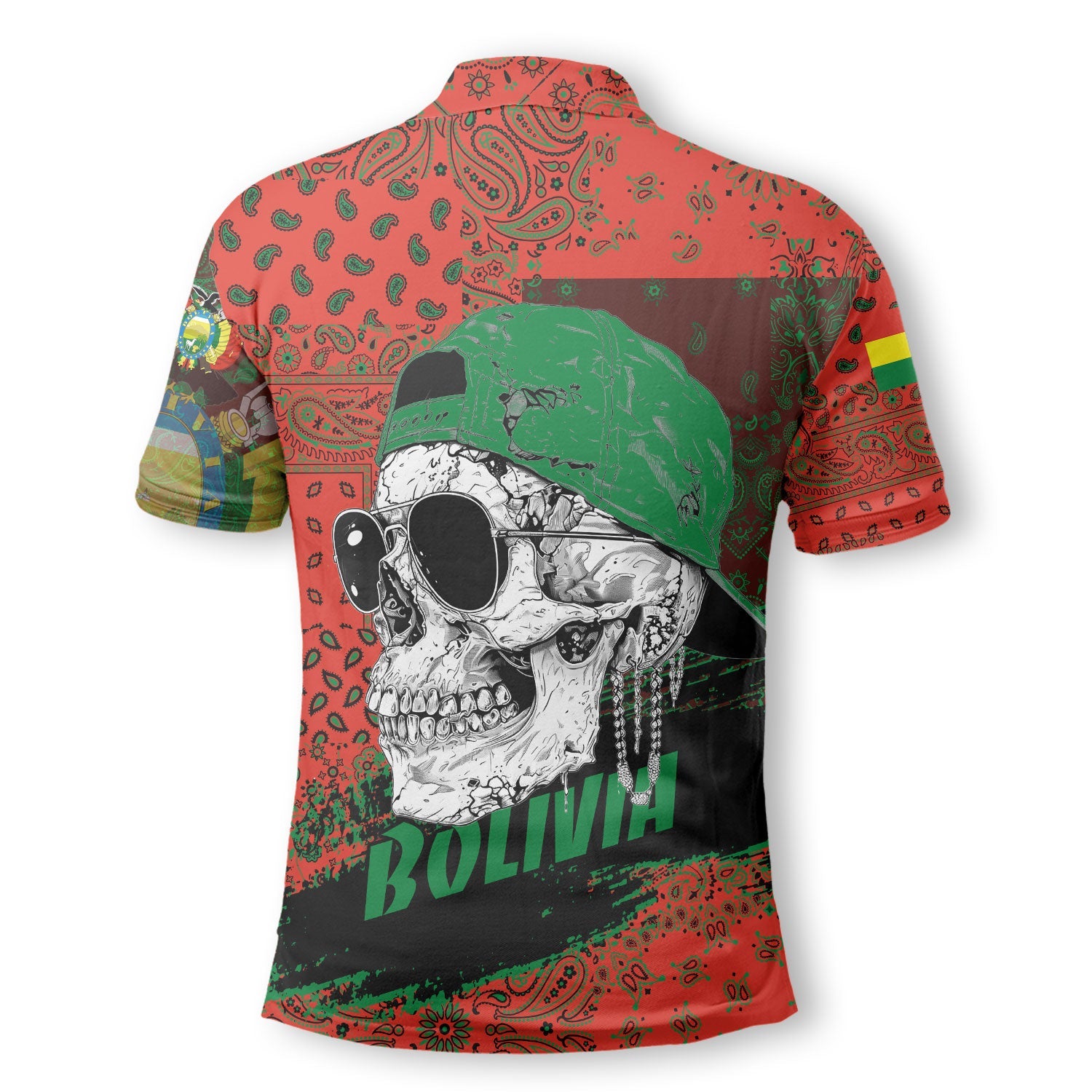 Bolivia Polo Shirt Paisley Flag And Skull Style 3