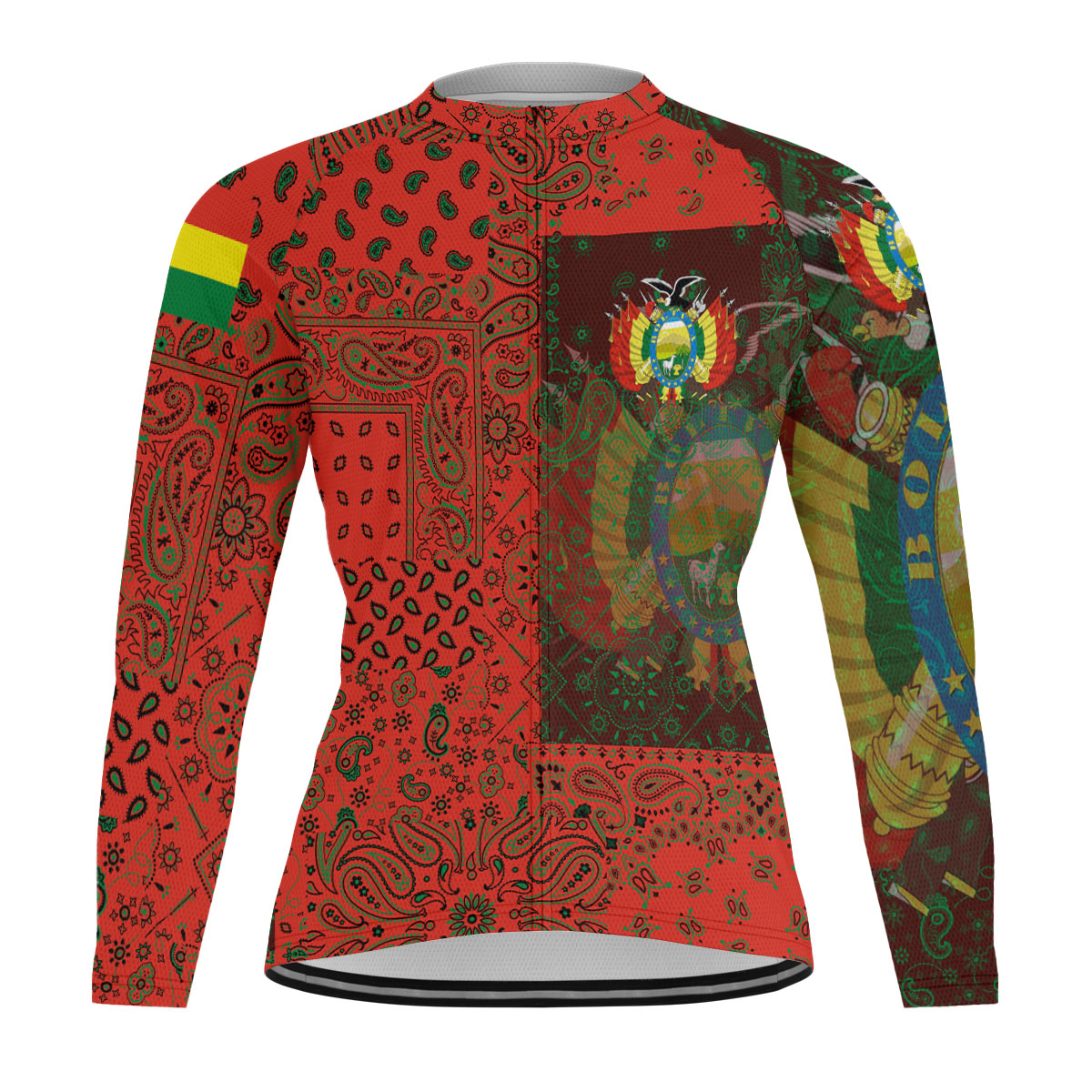 Bolivia Raglan Men Cycling Jersey Long Sleeve Paisley Flag And Skull Style 1