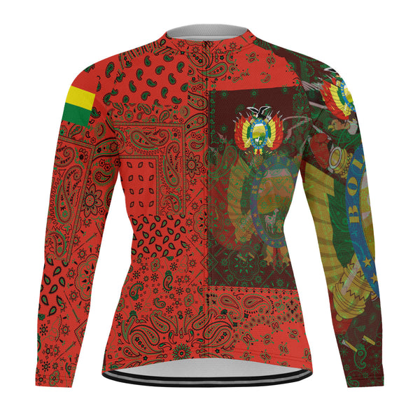 Bolivia Raglan Men Cycling Jersey Long Sleeve Paisley Flag And Skull Style 1