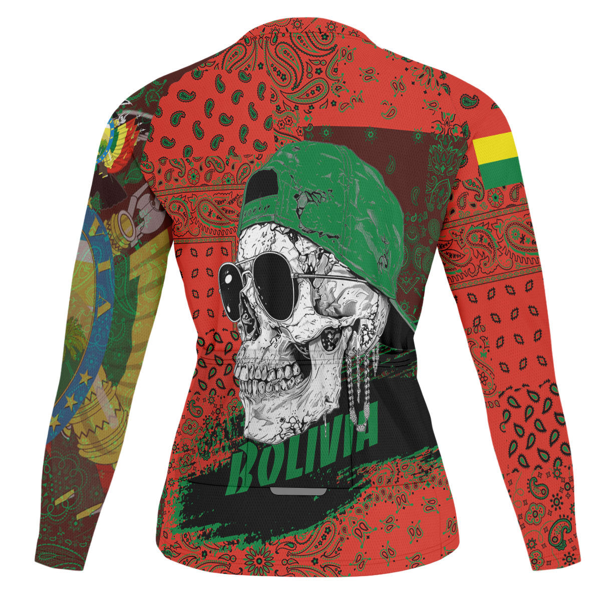 Bolivia Raglan Men Cycling Jersey Long Sleeve Paisley Flag And Skull Style 2