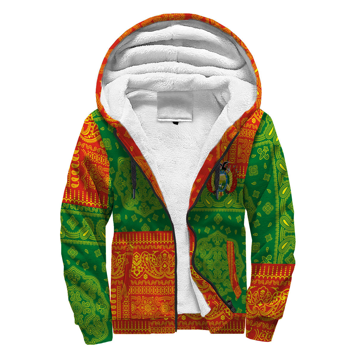 Bolivia Sherpa Hoodie Flag And Paisley Basic Style 3