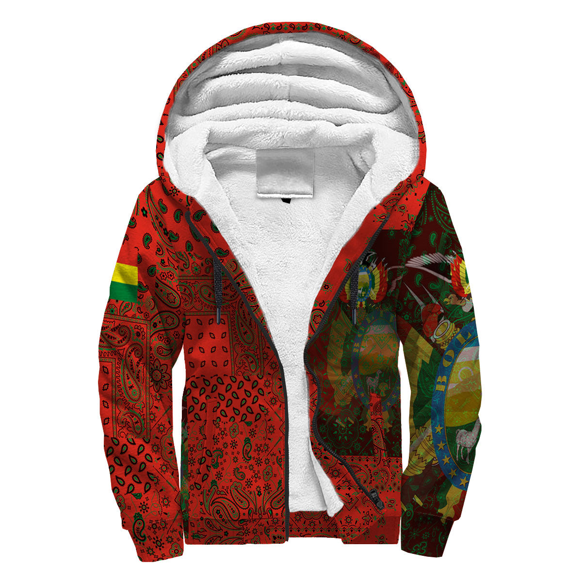 Bolivia Sherpa Hoodie Paisley Flag And Skull Style 3