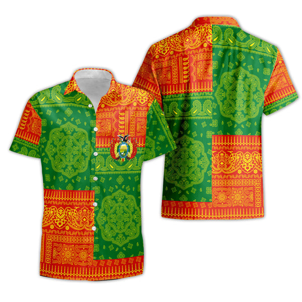 Bolivia Short Sleeve Shirt Flag And Paisley Basic Style 1