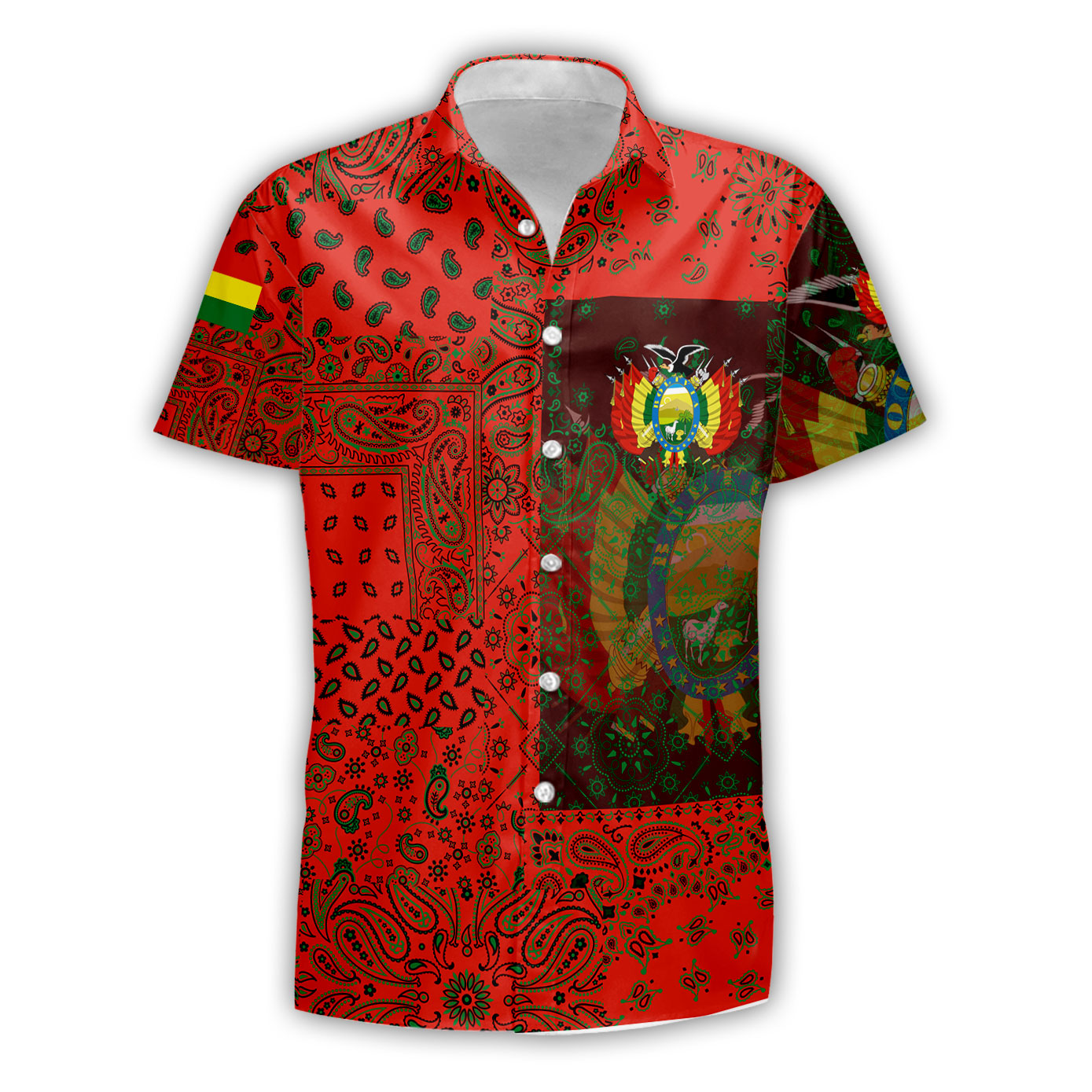 Bolivia Short Sleeve Shirt Paisley Flag And Skull Style 1